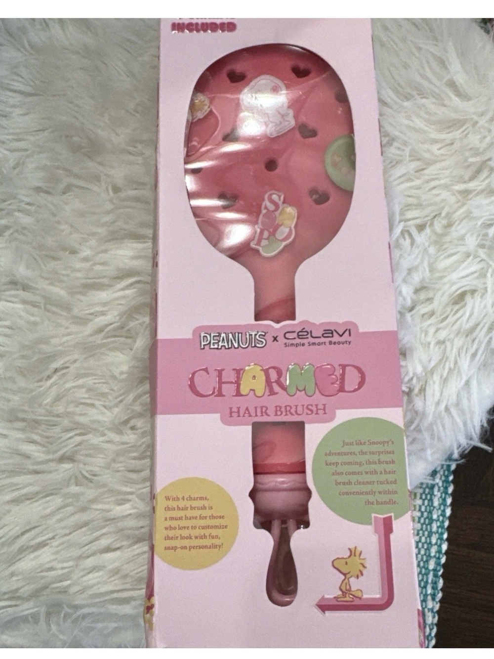 Peanuts Charmed Pink Hair Brush with Peanuts Stickers